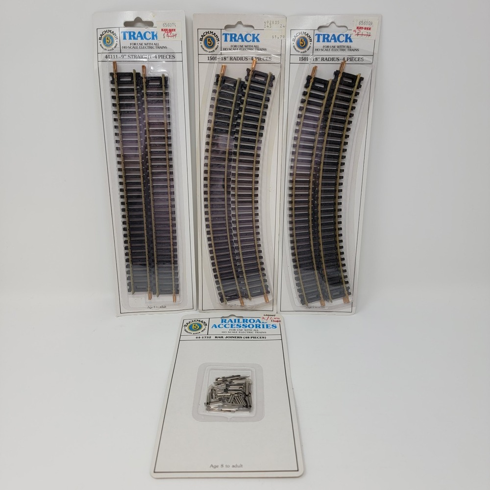 New! Bachmann Straight Curved Train Tracks HO Scale Electric + Rail Joiners